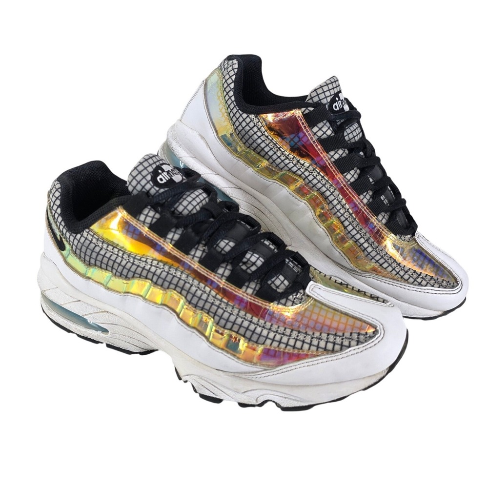 Nike Air Max 95 GS Iridescent Grid White Black Volt Shoes Womens 8 Youth 6.5Y